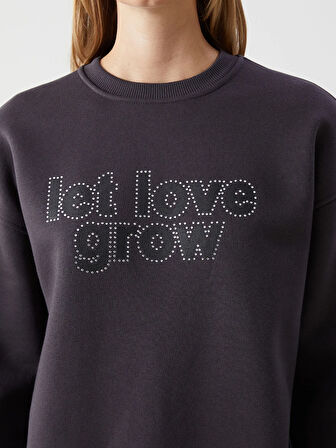 Taşlı Oversize Kadın Kalın Sweatshirt_W4KY56Z8-LY9_8684681035739_M - L