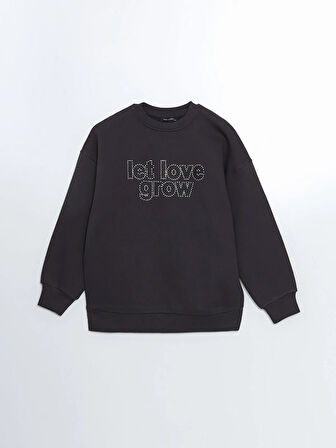 Taşlı Oversize Kadın Kalın Sweatshirt_W4KY56Z8-LY9_8684681035739_M - L