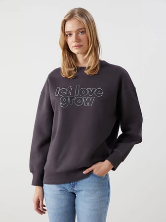 LCW Vision Antrasit Taşlı Oversize Kadın Kalın Sweatshirt