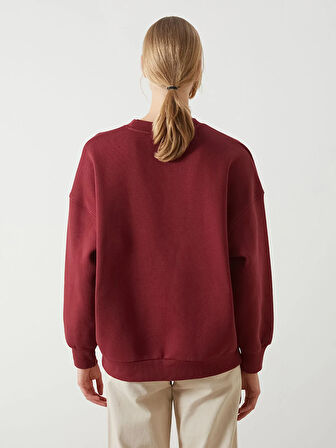 Bisiklet Yaka Nakışlı Oversize Kadın Kalın Sweatshirt_W4KY46Z8-HMS_8684681037252_M - L