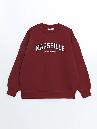 Bisiklet Yaka Nakışlı Oversize Kadın Kalın Sweatshirt_W4KY46Z8-HMS_8684681037252_M - L