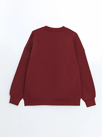 Bisiklet Yaka Nakışlı Oversize Kadın Kalın Sweatshirt_W4KY46Z8-HMS_8684681037252_M - L