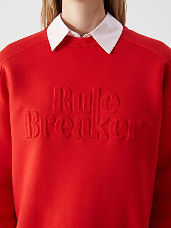 Bisiklet Yaka Baskılı Oversize Kadın Kalın Sweatshirt_W4KY55Z8-HMW_8684681037283_2XL