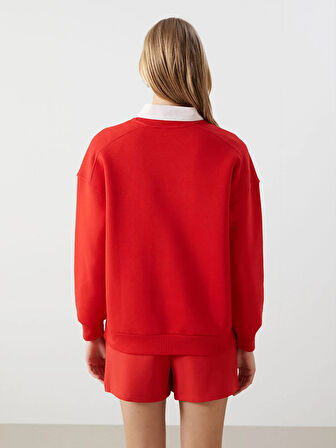 Bisiklet Yaka Baskılı Oversize Kadın Kalın Sweatshirt_W4KY55Z8-HMW_8684681037306_M