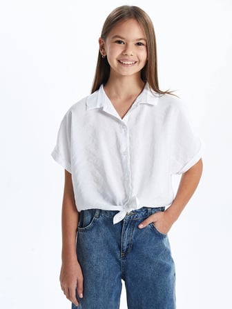 LCW Kids BEYAZ Basic Kısa Kollu Kız Çocuk Crop Gömlek
