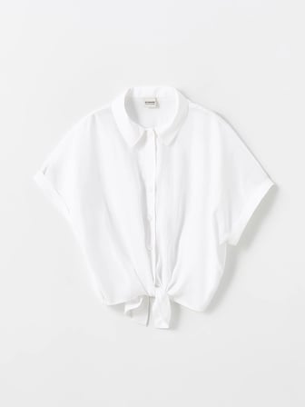 LCW Kids BEYAZ Basic Kısa Kollu Kız Çocuk Crop Gömlek