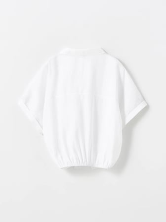 LCW Kids BEYAZ Basic Kısa Kollu Kız Çocuk Crop Gömlek