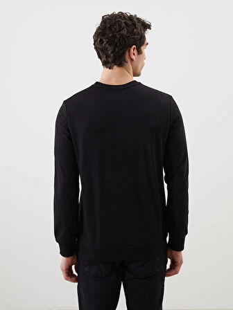 LCWAIKIKI Classic Siyah Bisiklet Yaka Uzun Kollu Baskılı Erkek Sweatshirt