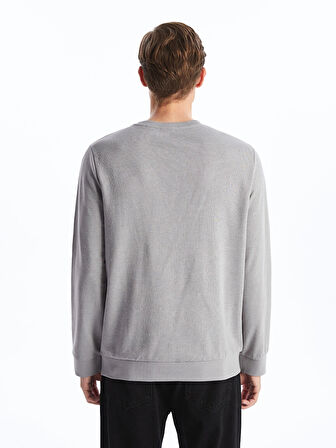LCWAIKIKI Classic Gri Bisiklet Yaka Uzun Kollu Baskılı Erkek Sweatshirt
