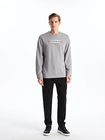 LCWAIKIKI Classic Gri Bisiklet Yaka Uzun Kollu Baskılı Erkek Sweatshirt