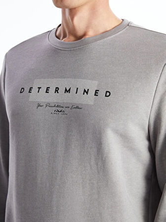 LCWAIKIKI Classic Gri Bisiklet Yaka Uzun Kollu Baskılı Erkek Sweatshirt