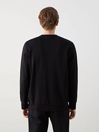 LCWAIKIKI Classic Siyah Bisiklet Yaka Uzun Kollu Baskılı Erkek Sweatshirt