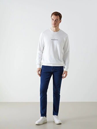 LCWAIKIKI Classic Ekru Bisiklet Yaka Uzun Kollu Baskılı Erkek Sweatshirt