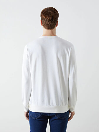 LCWAIKIKI Classic Ekru Bisiklet Yaka Uzun Kollu Baskılı Erkek Sweatshirt