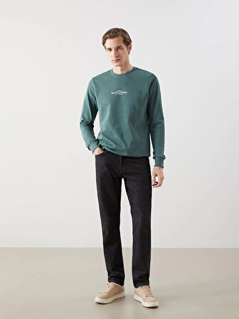 LCWAIKIKI Classic Yeşil Bisiklet Yaka Uzun Kollu Baskılı Erkek Sweatshirt