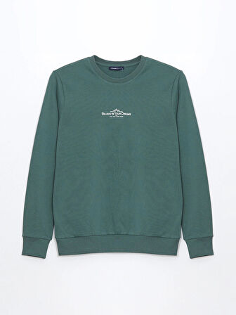 LCWAIKIKI Classic Yeşil Bisiklet Yaka Uzun Kollu Baskılı Erkek Sweatshirt