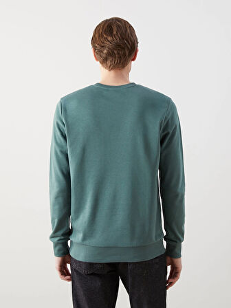 LCWAIKIKI Classic Yeşil Bisiklet Yaka Uzun Kollu Baskılı Erkek Sweatshirt