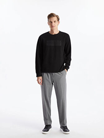 LCWAIKIKI Classic Siyah Bisiklet Yaka Uzun Kollu Baskılı Erkek Sweatshirt