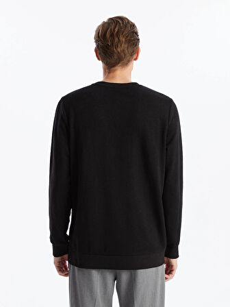 LCWAIKIKI Classic Siyah Bisiklet Yaka Uzun Kollu Baskılı Erkek Sweatshirt