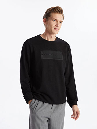 LCWAIKIKI Classic Siyah Bisiklet Yaka Uzun Kollu Baskılı Erkek Sweatshirt