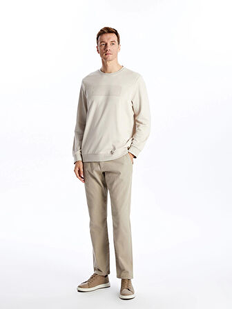 LCWAIKIKI Classic Bej Bisiklet Yaka Uzun Kollu Baskılı Erkek Sweatshirt