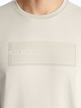 LCWAIKIKI Classic Bej Bisiklet Yaka Uzun Kollu Baskılı Erkek Sweatshirt