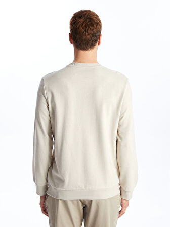 LCWAIKIKI Classic Bej Bisiklet Yaka Uzun Kollu Baskılı Erkek Sweatshirt