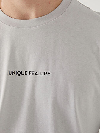 XSIDE Gri Bisiklet Yaka Kısa Kollu Baskılı Penye Erkek Tişört