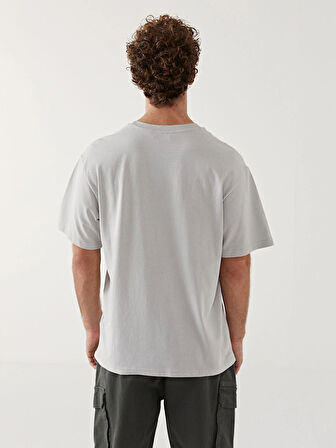 XSIDE Gri Bisiklet Yaka Kısa Kollu Baskılı Penye Erkek Tişört