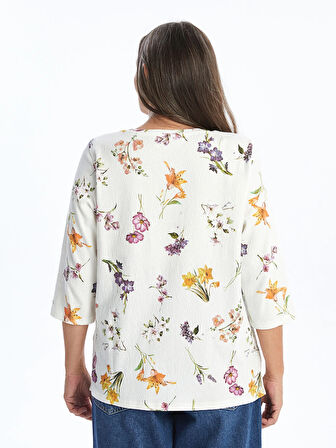 LCW Grace EKRU V Yaka Desenli Kadın Bluz
