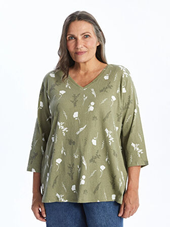 LCW Grace YEŞİL V Yaka Desenli Kadın Bluz