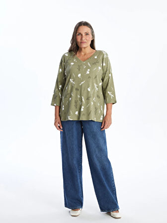 LCW Grace YEŞİL V Yaka Desenli Kadın Bluz