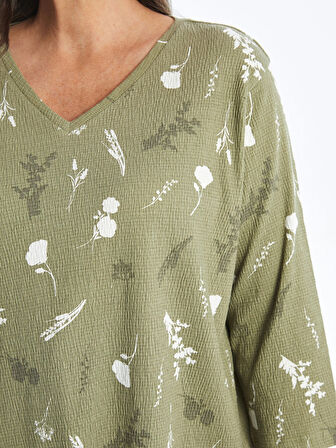 LCW Grace YEŞİL V Yaka Desenli Kadın Bluz