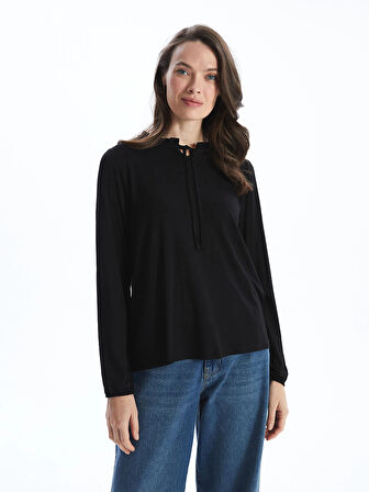 LCW Grace Siyah Bağlamalı Yaka Kadın Bluz