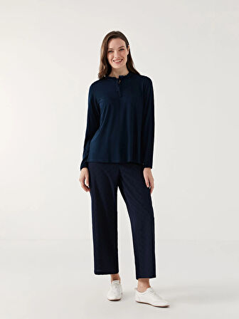 LCW Grace Lacivert Bağlamalı Yaka Kadın Bluz