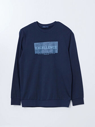LCWAIKIKI Classic Lacivert Bisiklet Yaka Uzun Kollu Baskılı Erkek Sweatshirt