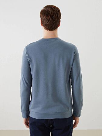 LCWAIKIKI Classic Indigo Bisiklet Yaka Uzun Kollu Baskılı Erkek Sweatshirt