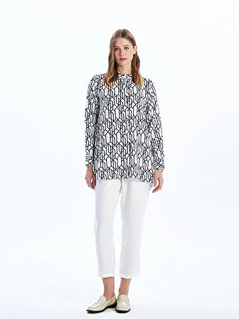 LCWAIKIKI Classic Mavi Hakim Yaka Desenli Kadın Gömlek Tunik