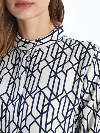 LCWAIKIKI Classic Mavi Hakim Yaka Desenli Kadın Gömlek Tunik