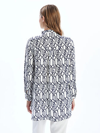 LCWAIKIKI Classic Mavi Hakim Yaka Desenli Kadın Gömlek Tunik