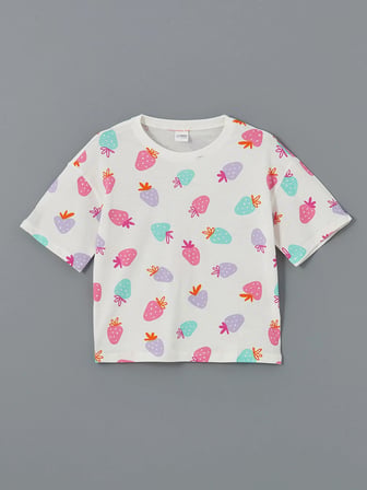 LCW Kids Ekru Bisiklet Yaka Kız Çocuk Şortlu Pijama Takımı