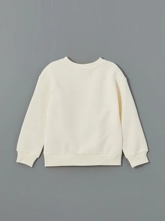 LCW Kids Ekru Bisiklet Yaka Kız Çocuk Kalın Sweatshirt