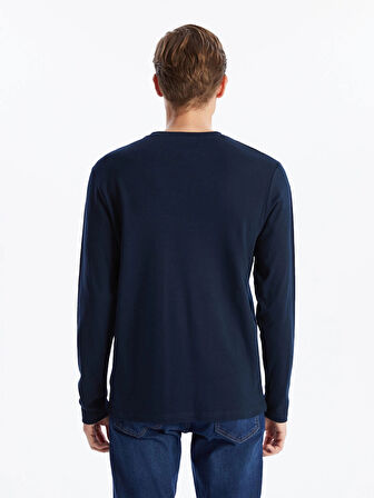 LCWAIKIKI Classic Lacivert Bisiklet Yaka Uzun Kollu Baskılı Erkek Sweatshirt