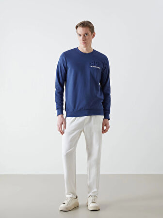 LCWAIKIKI Classic Lacivert Bisiklet Yaka Uzun Kollu Baskılı Erkek Sweatshirt