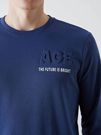 LCWAIKIKI Classic Lacivert Bisiklet Yaka Uzun Kollu Baskılı Erkek Sweatshirt