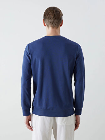 LCWAIKIKI Classic Lacivert Bisiklet Yaka Uzun Kollu Baskılı Erkek Sweatshirt