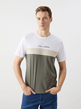 LCWAIKIKI Classic Beyaz Bisiklet Yaka Kısa Kollu Renk Bloklu Erkek Tişört