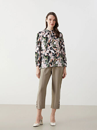 LCWAIKIKI Classic Turuncu Bağlamalı Yaka Desenli Kadın Bluz