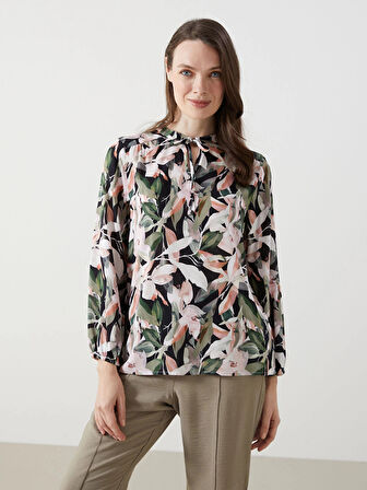 LCWAIKIKI Classic Turuncu Bağlamalı Yaka Desenli Kadın Bluz