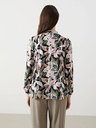 LCWAIKIKI Classic Turuncu Bağlamalı Yaka Desenli Kadın Bluz